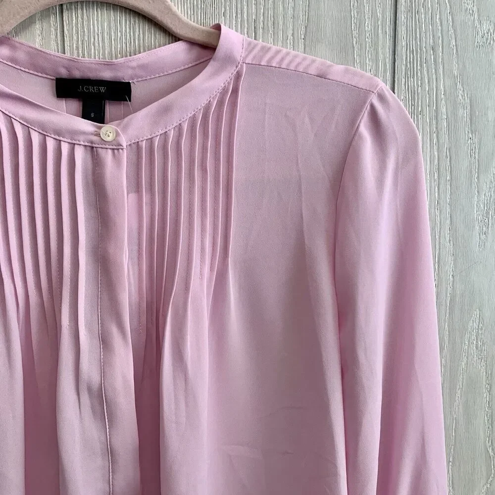 J. Crew Pink Tie Sleeve Pleated Blouse Size Small NWT